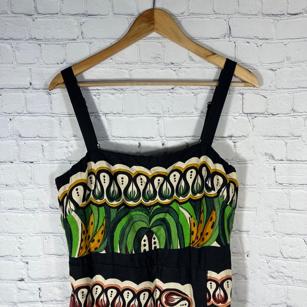 Farm Rio Coconut Tree Flow Scarf Dress Multicolor Tropical Parrot Tassel Midi L - Picture 4 of 10
